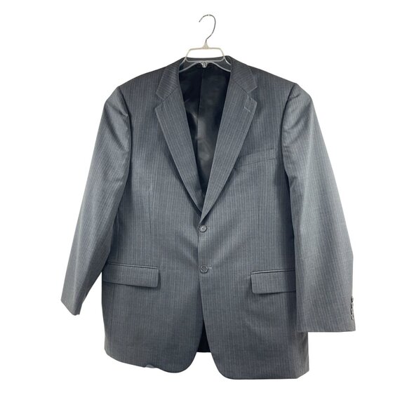 Mens Gray Pinstripe Two-Piece Suit 100% Wool Classic Fit Jacket & Pants Size 44L - Picture 2 of 16